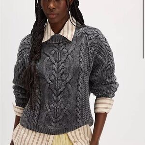 Free People Francis pulls over Gray Cable Knit Women's Sweater- NEVER WORN